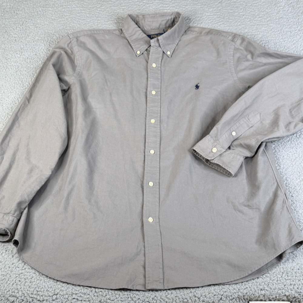 Polo Ralph Lauren Shirt Mens XL Gray Classic Fit Oxford Button Down Long Sleeve